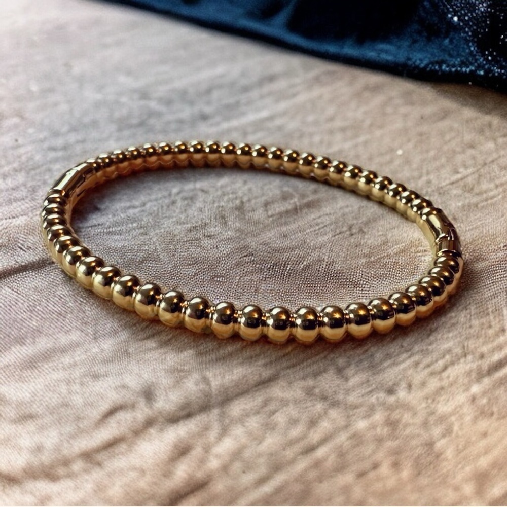 NEW Classic Yellow Gold-Plated Stainless Steel Beaded Ball Bangle